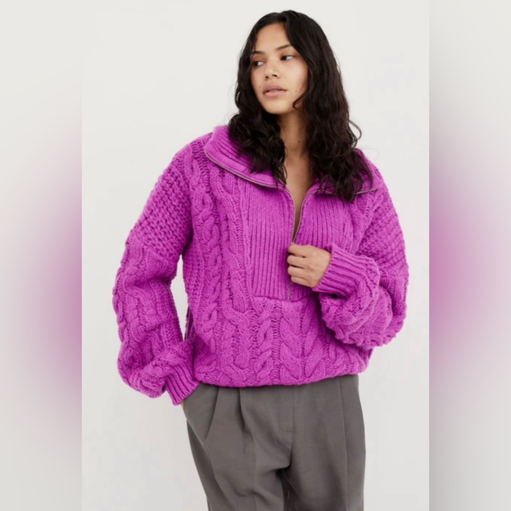 For Love And Lemons Andie Front Zip Sweater In Purple Size Xs Nwt
